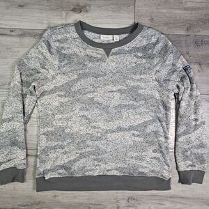 LL Bean Womens Medium Gray Heather Camo Sweater Pullover Long Sleeve Camouflage